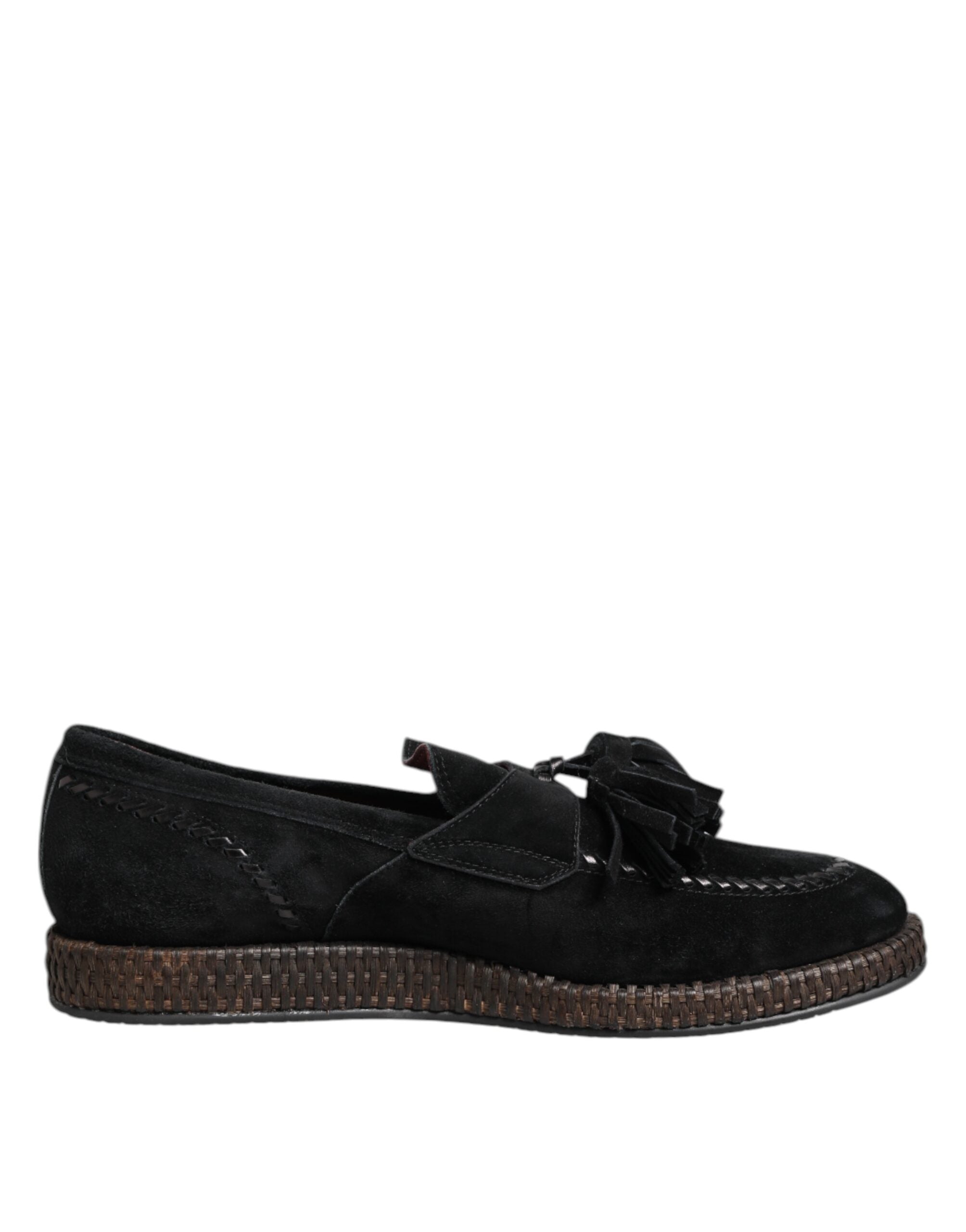 Svarta mocka loafers med tofsutsmyckning