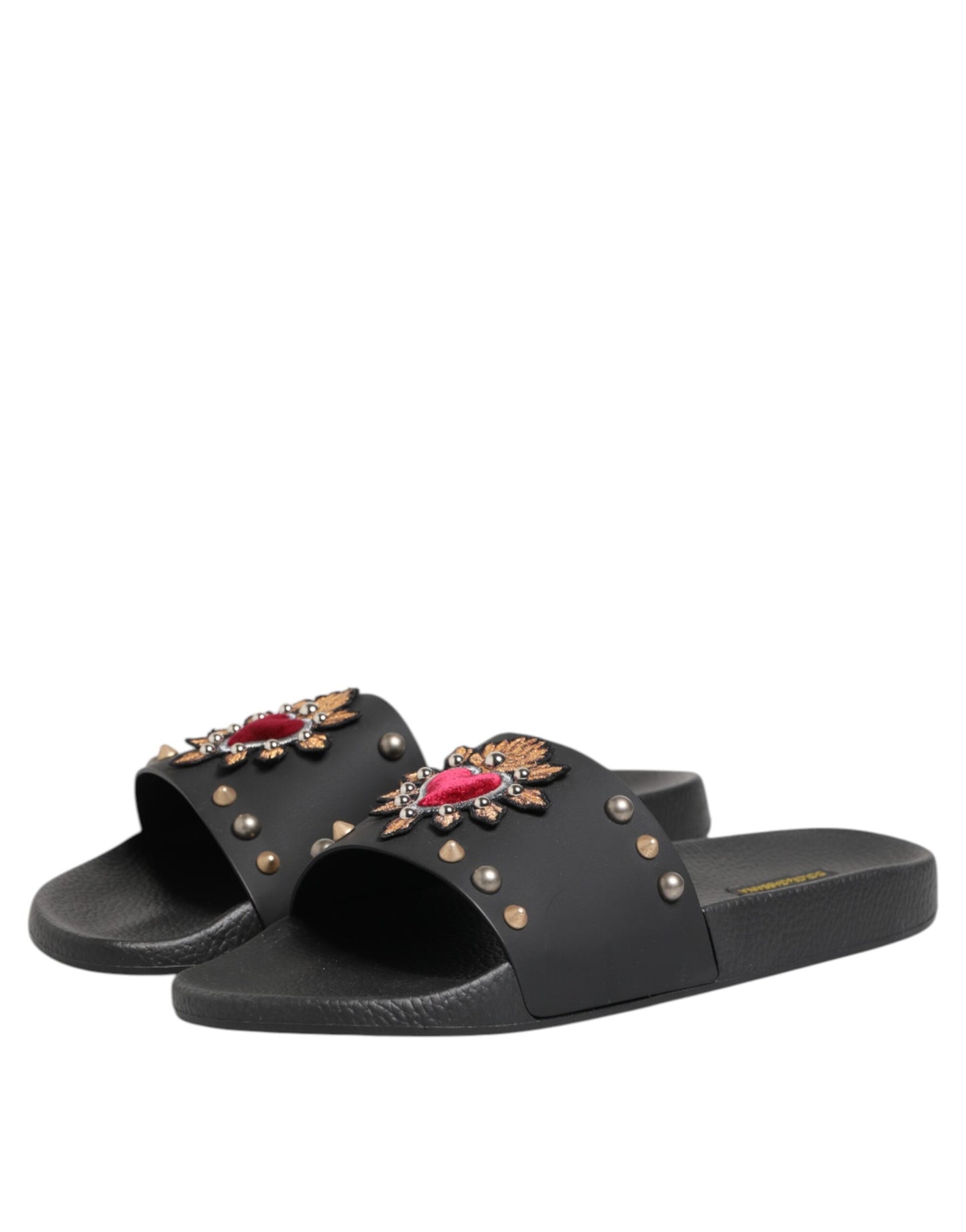 Dolce & Gabbana Svarta Gummi Sacred Heart Slides Herr Strandskor