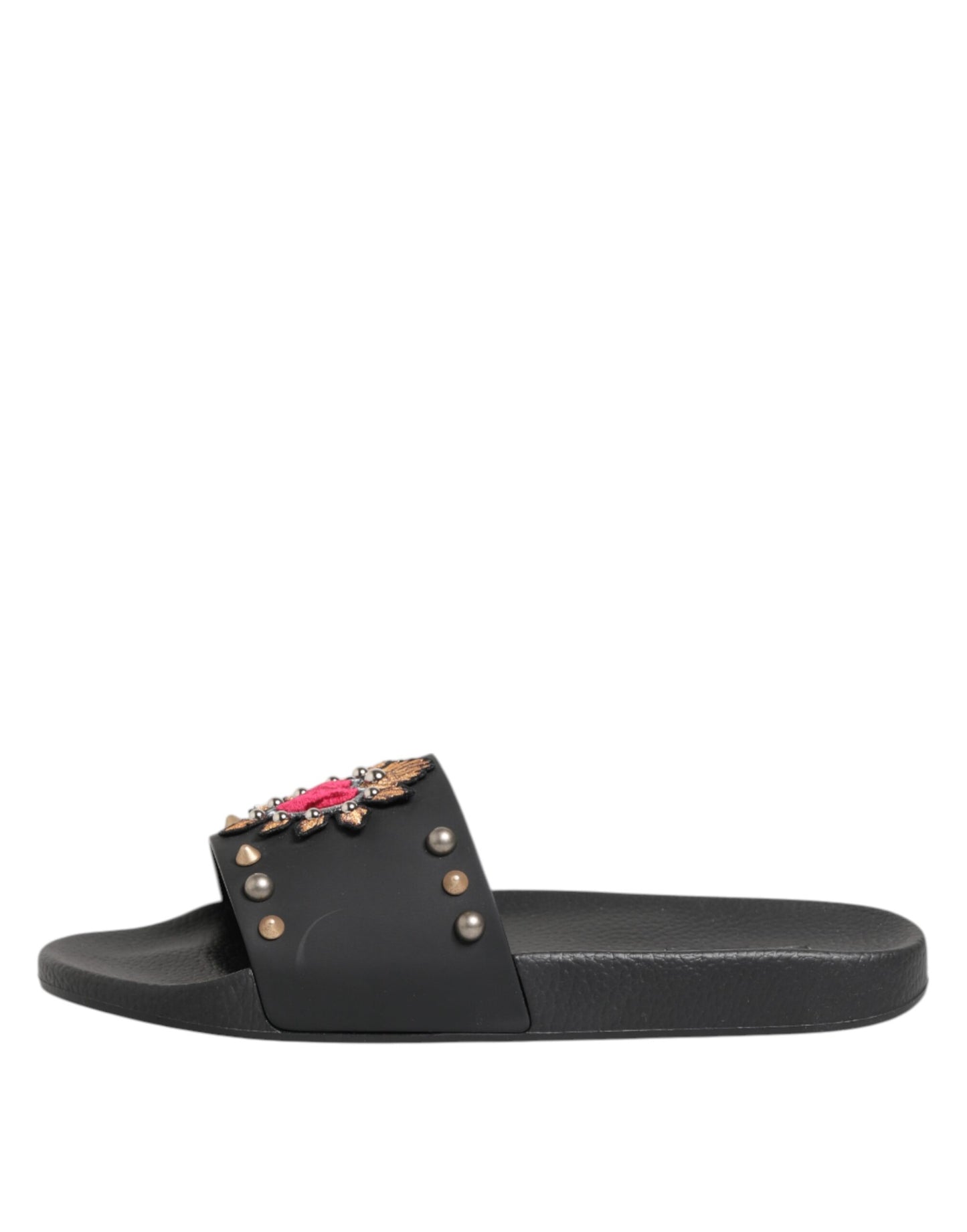 Dolce & Gabbana Svarta Gummi Sacred Heart Slides Herr Strandskor