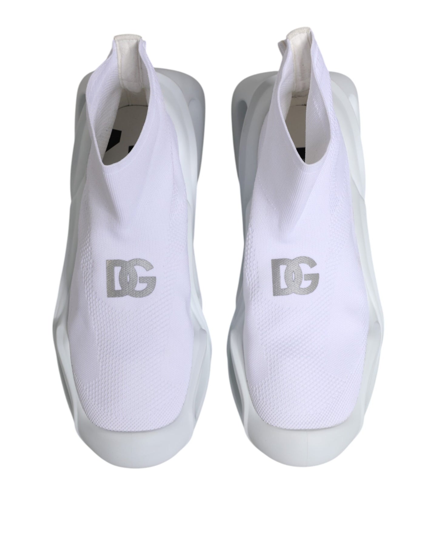 Dolce & Gabbana Hvite Sølv Slip On Wave Sokker Sneakers Sko