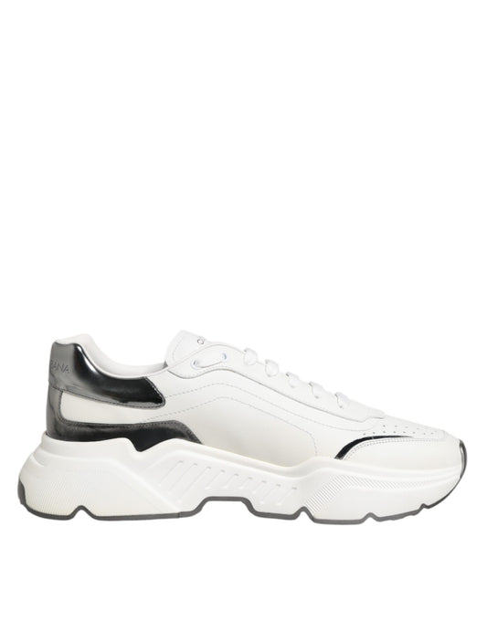 Dolce & Gabbana White Silver DAYMASTER Leather Sneakers Shoes