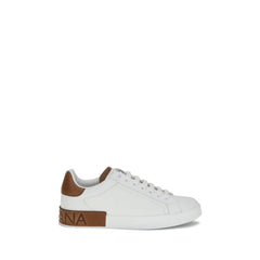 Dolce & Gabbana White Calf Leather Bos Taurus Low Top Sneakers