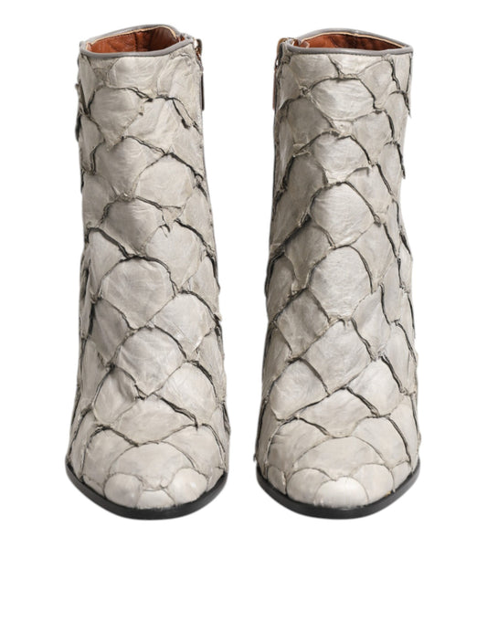 Dolce & Gabbana Off White Läderklackade Ankelstövlar Skor