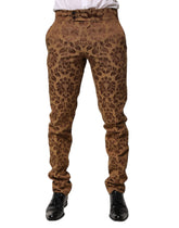 Dolce & Gabbana Brown Floral Jacquard Men Skinny Trouser Pants