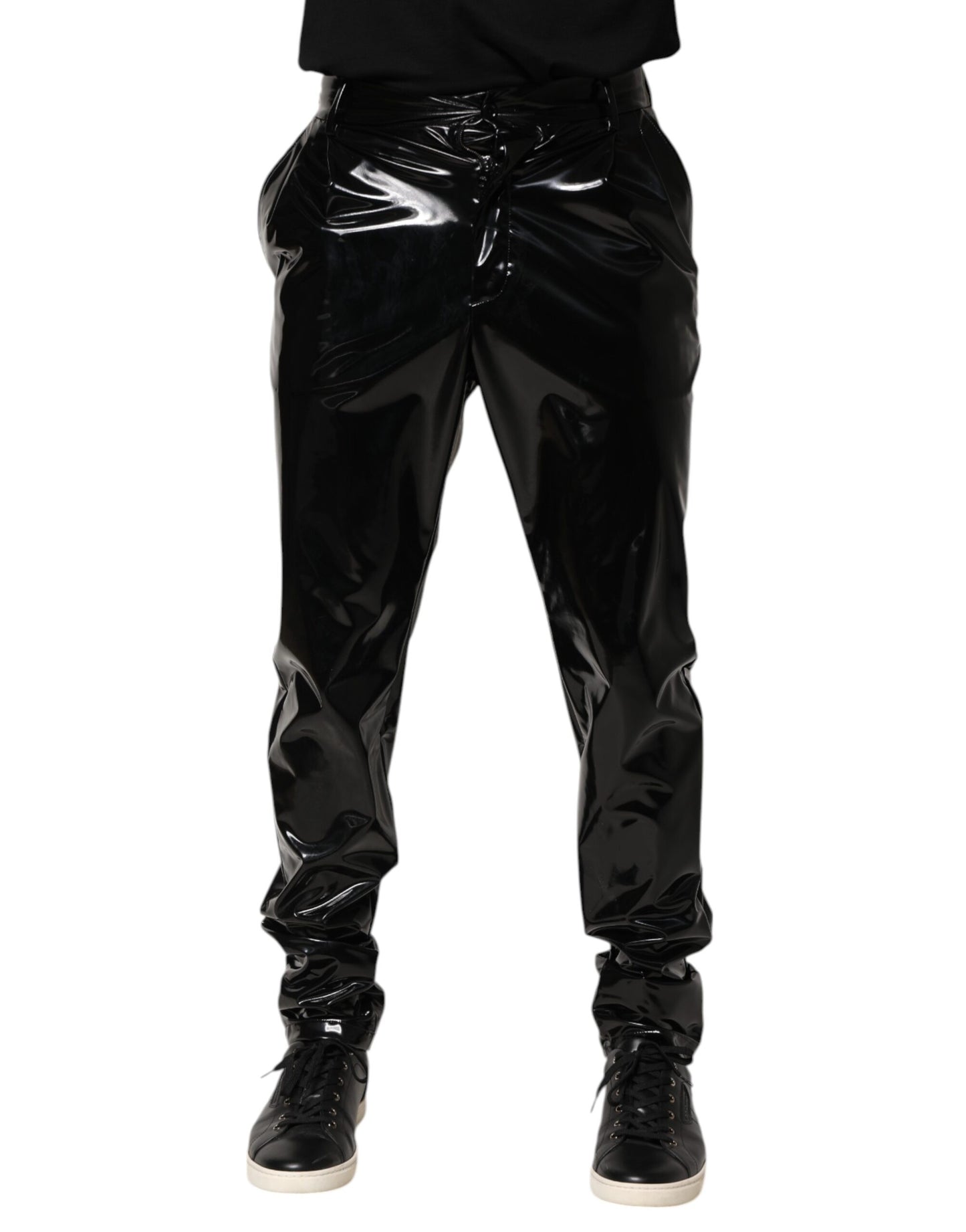 Dolce & Gabbana Svarta Polyester Med Mellanhög Midja Herrbyxor