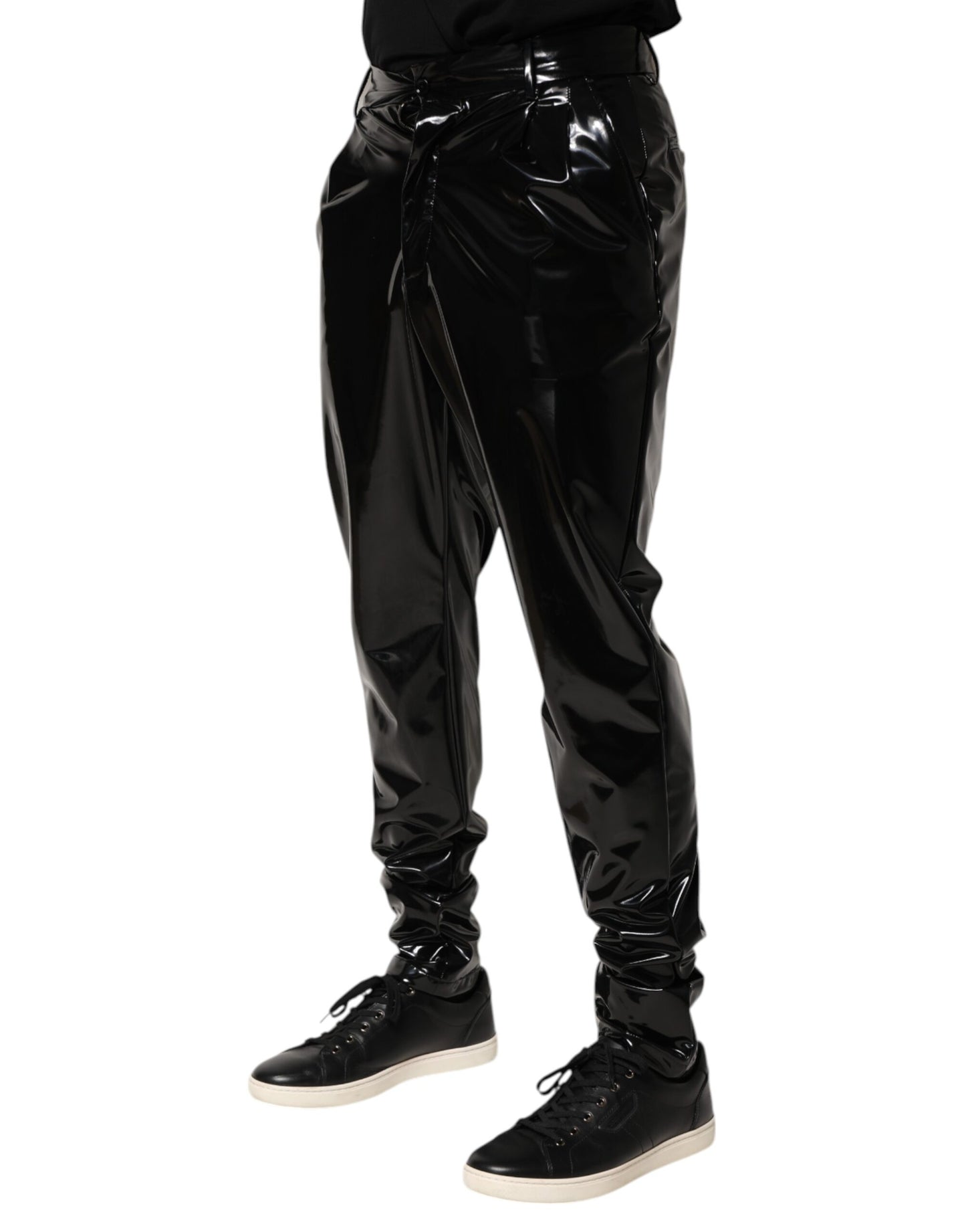 Dolce & Gabbana Svarta Polyester Med Mellanhög Midja Herrbyxor