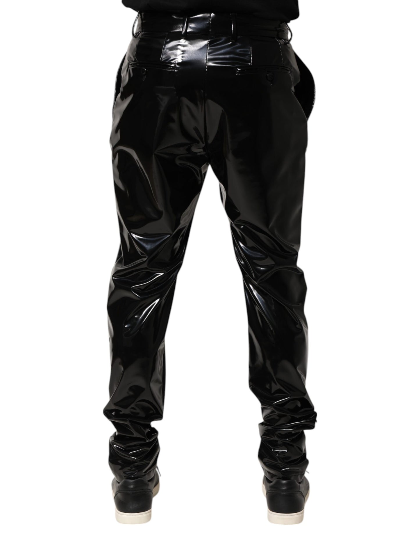 Dolce & Gabbana Svarta Polyester Med Mellanhög Midja Herrbyxor