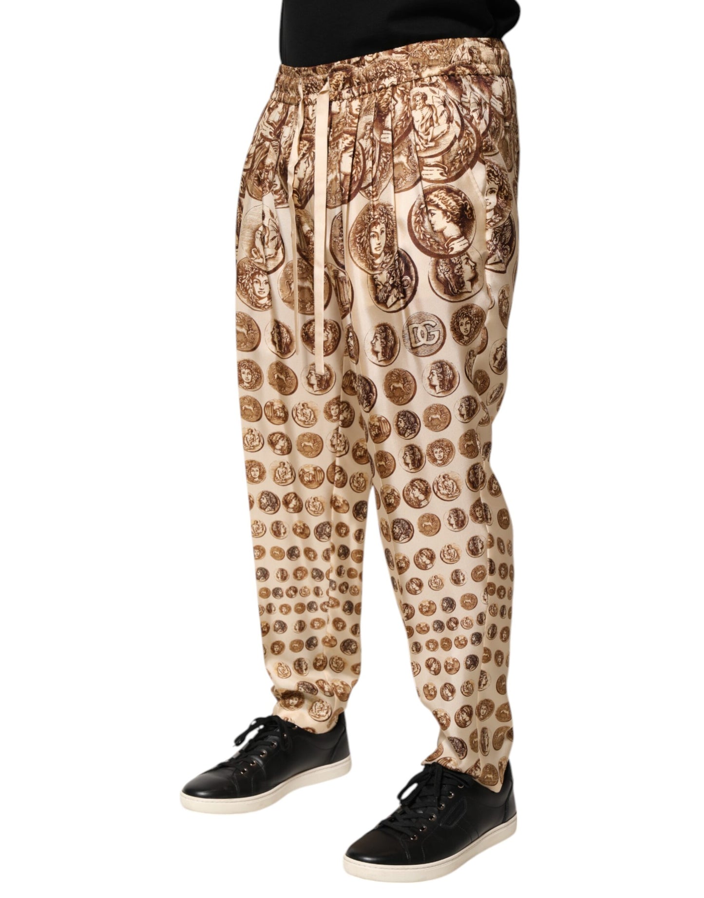 Dolce & Gabbana Beige Mynttryck Sidentwill Herr Joggingbyxor