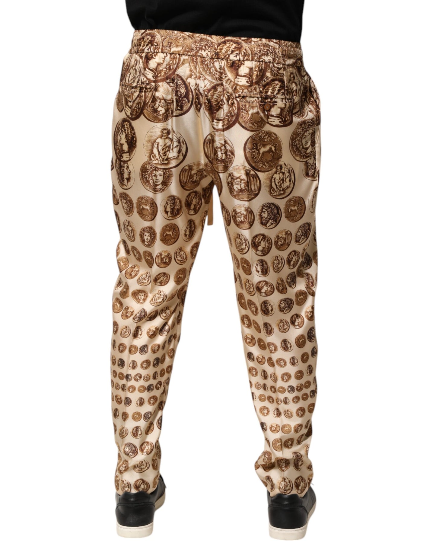 Dolce & Gabbana Beige Mynttryck Sidentwill Herr Joggingbyxor