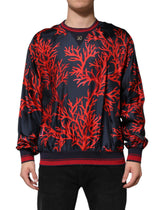 Dolce & Gabbana Navy Red Silk Coral Print Pullover Sweater