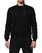 Dolce & Gabbana Black Cotton Logo Full Zip Men Bomber Jacket