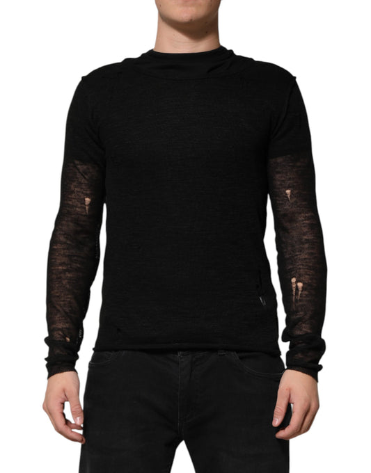 Dolce & Gabbana svart linne-mesh långärmad t-shirt