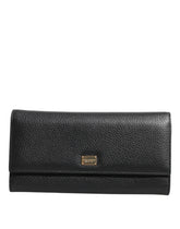 Dolce & Gabbana Black Leather Logo Plaque Trifold Card Holder Wallet