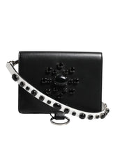 Dolce & Gabbana Black Leather Crystal Embellished Card Holder Wallet