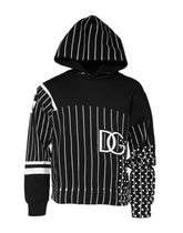 Dolce & Gabbana Black Stripes Hooded Men Sweatshirt Sweater