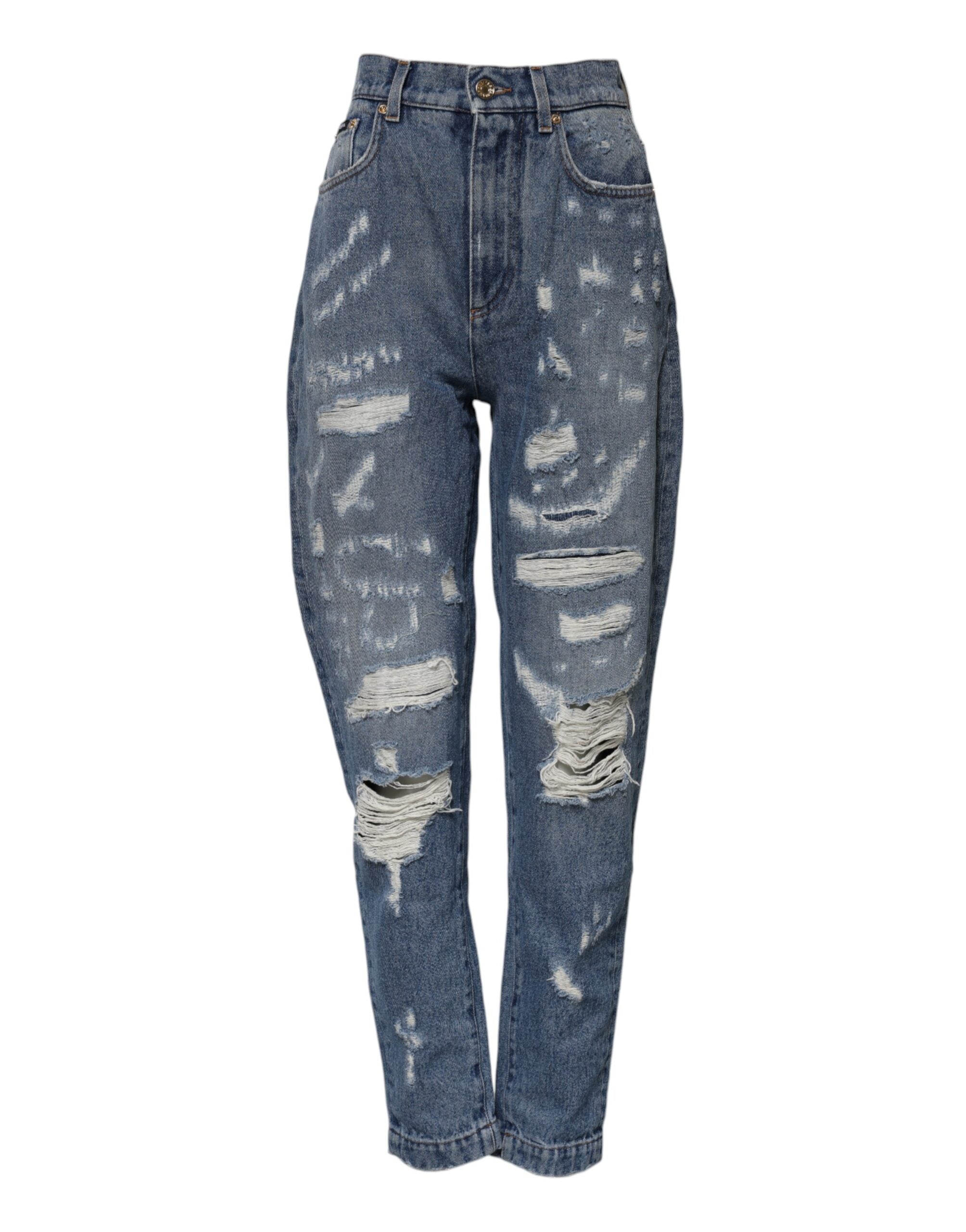Blå AMBER Trasiga Högmidjade Jeans