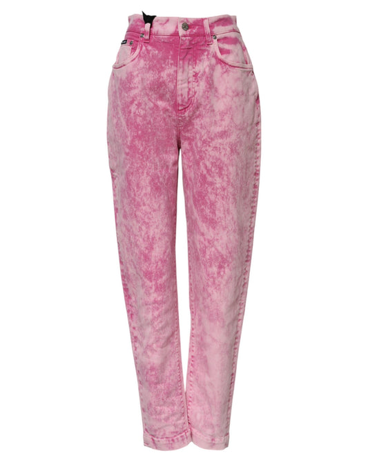 Dolce & Gabbana Rosa Tie Dye Högmidjade Avsmalnande Jeans