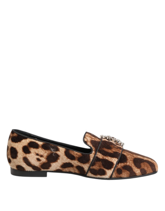 Dolce & Gabbana Bruna Leopardmönstrade Kristaller Loafers Platta Skor