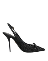 Dolce & Gabbana Svarta Tyll Ricamo Klackskor Slingbacks