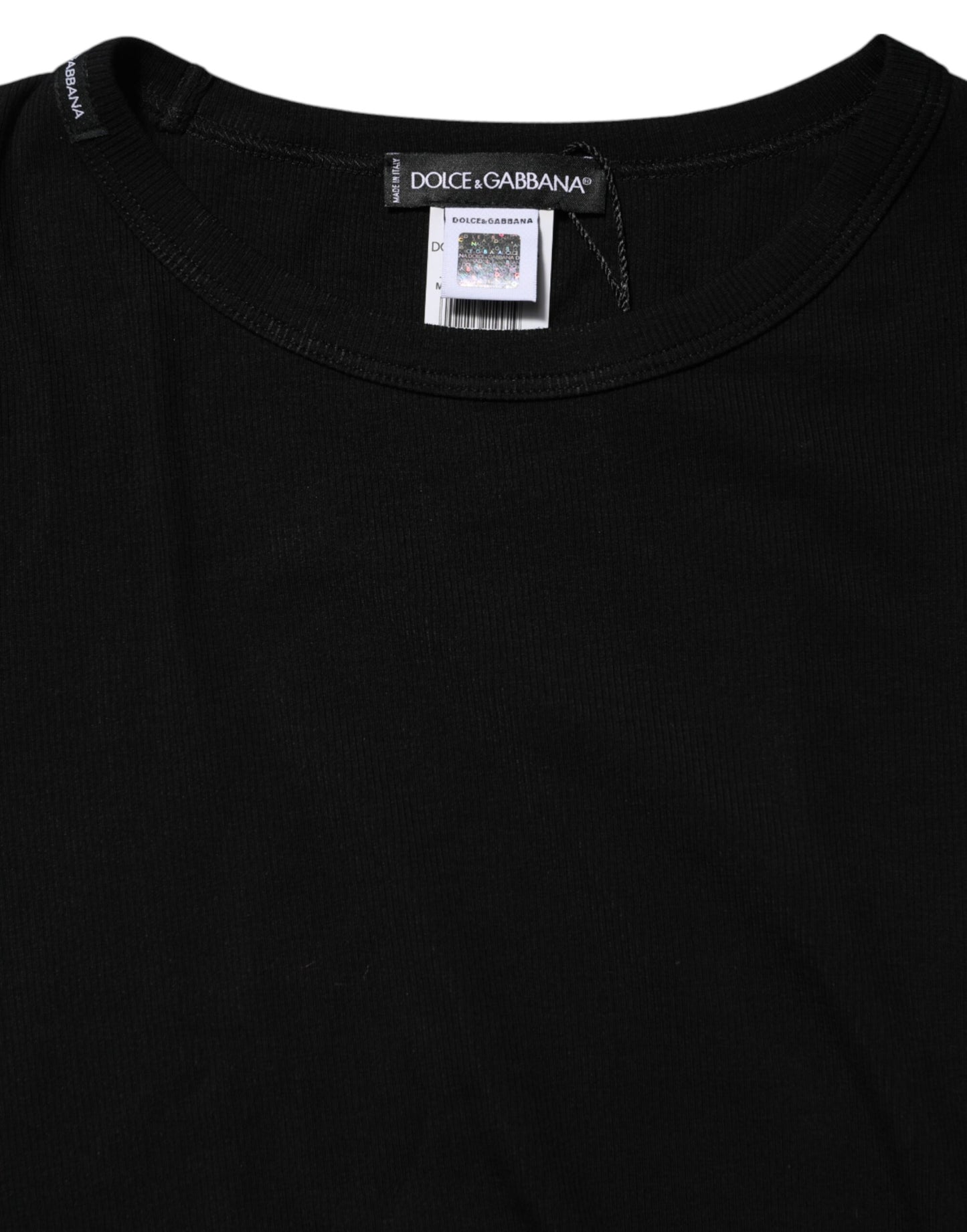 Dolce & Gabbana svart bomullsstrikket t-skjorte med rund hals og lange ermer