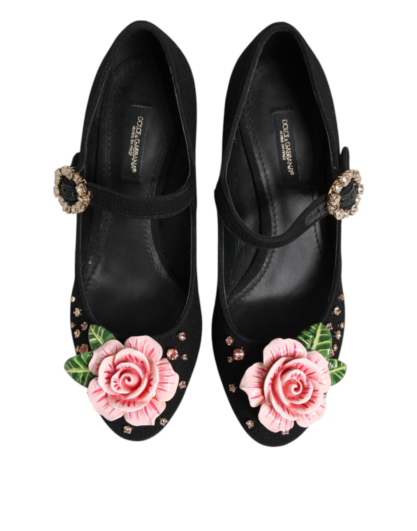 Dolce & Gabbana Svarta Blommor Kristallutsmyckade Mary Jane-skor