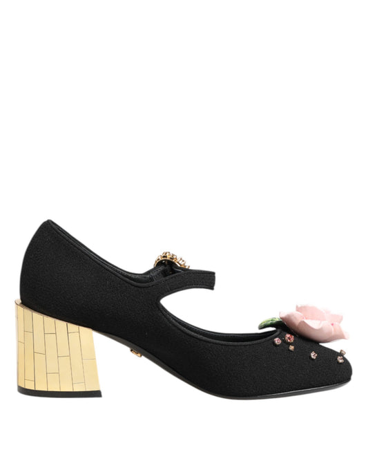 Dolce & Gabbana Svarta Blommor Kristallutsmyckade Mary Jane-skor