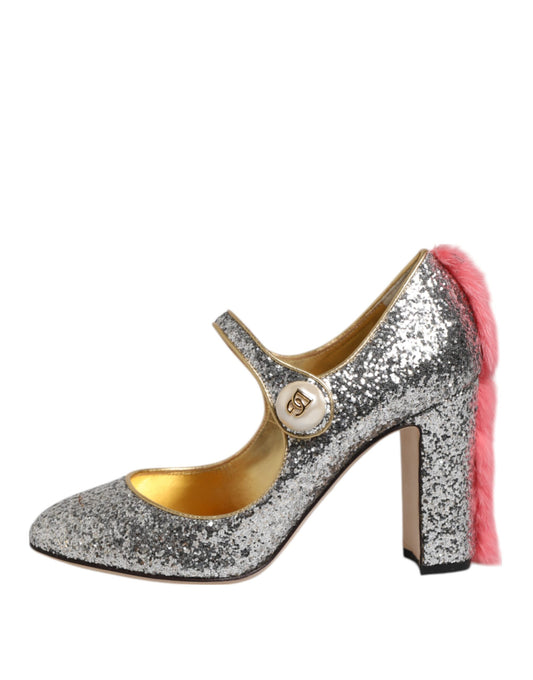 Dolce & Gabbana Silverglitter Minkpäls VALLY Pumps