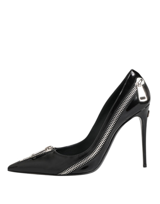 Dolce & Gabbana Svarta Lackskinnsskor Med Dragkedja Och Klackar Pumps