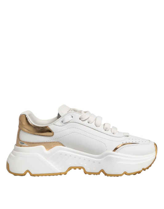Dolce & Gabbana Hvite Gull Daymaster Skinnsneakers Sko