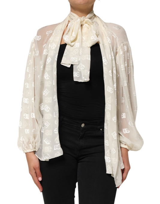 Dolce & Gabbana Off White Logo Monogram Ascot-kragetopp