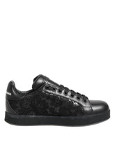 Dolce & Gabbana Black Floral Lace Low Top Sneakers Shoes