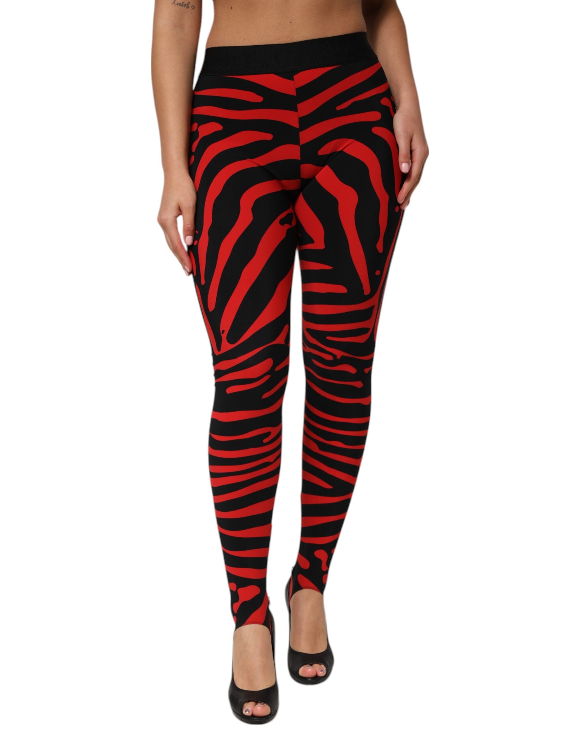 Svarta röda nylonleggings med logotyp och midja