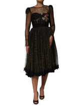 Dolce & Gabbana Black Crystal Heart Embellished A-line Dress