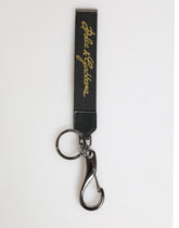 Dolce & Gabbana Black Yellow Polyester DG Logo Silver Keychain Keyring