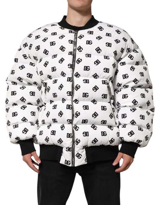 Dolce & Gabbana Hvit DG Monogram Full Zip Quilted Jakke