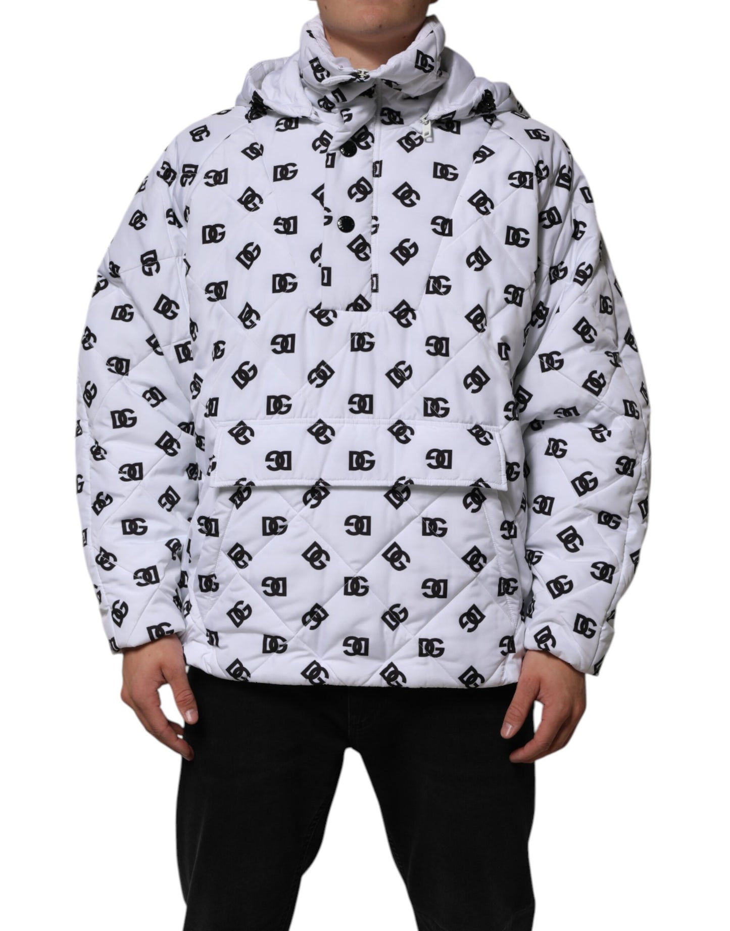 Dolce & Gabbana Hvit DG Monogram Hettejakke med Vattert