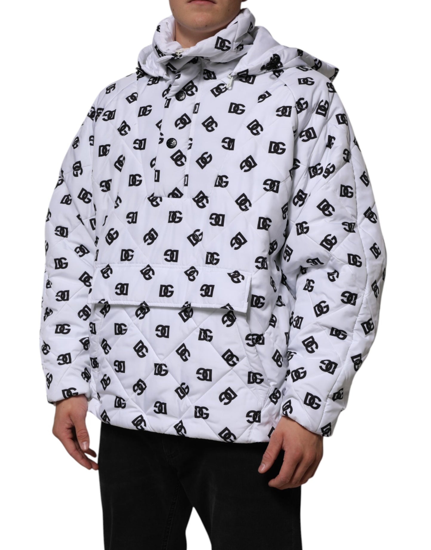 Dolce & Gabbana Hvit DG Monogram Hettejakke med Vattert