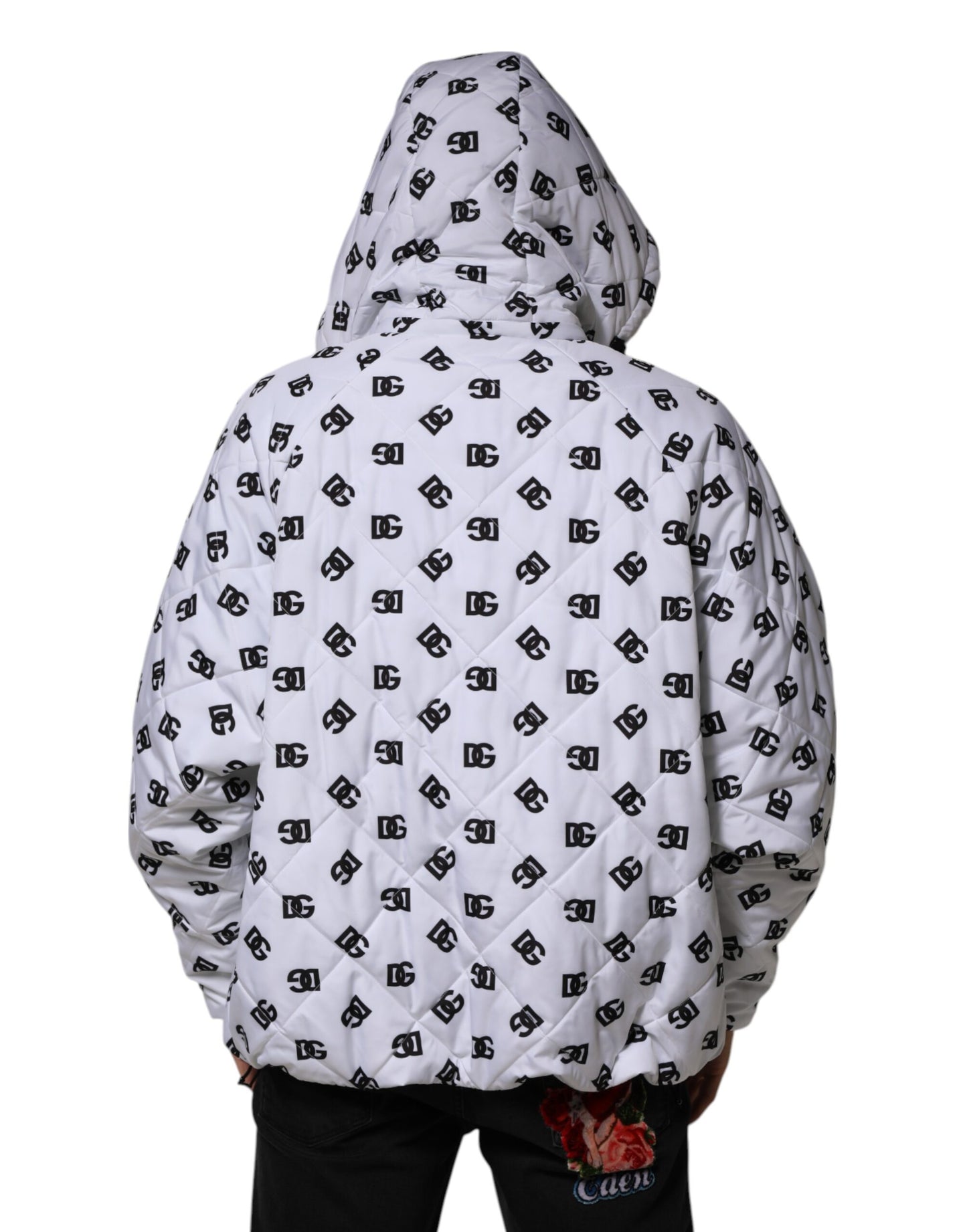 Dolce & Gabbana Hvit DG Monogram Hettejakke med Vattert