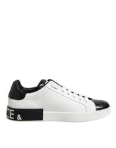 Dolce & Gabbana White Black Leather Portofino Sneaker Shoes