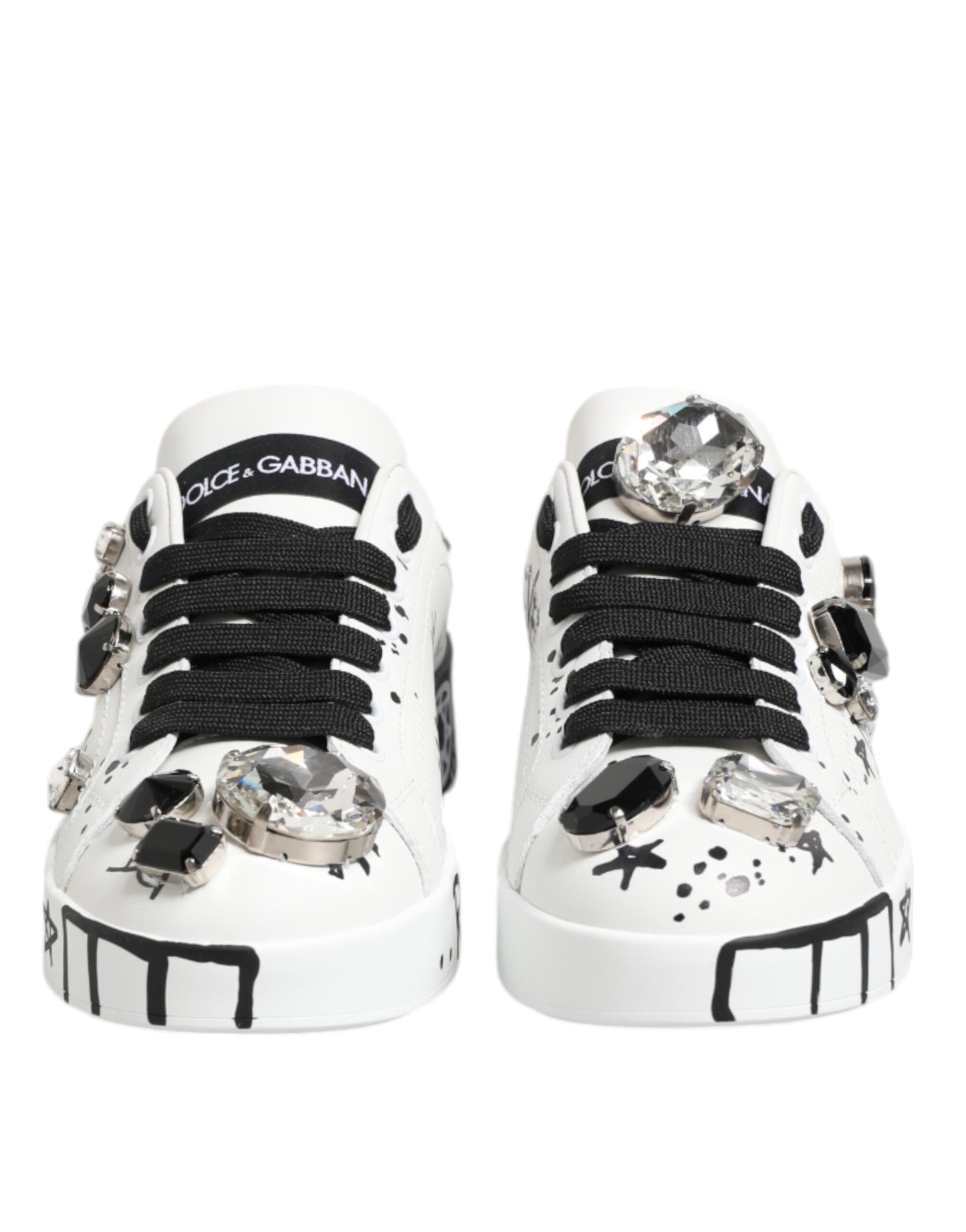 Dolce & Gabbana Hvite Portofino Krystall Sneakers Sko