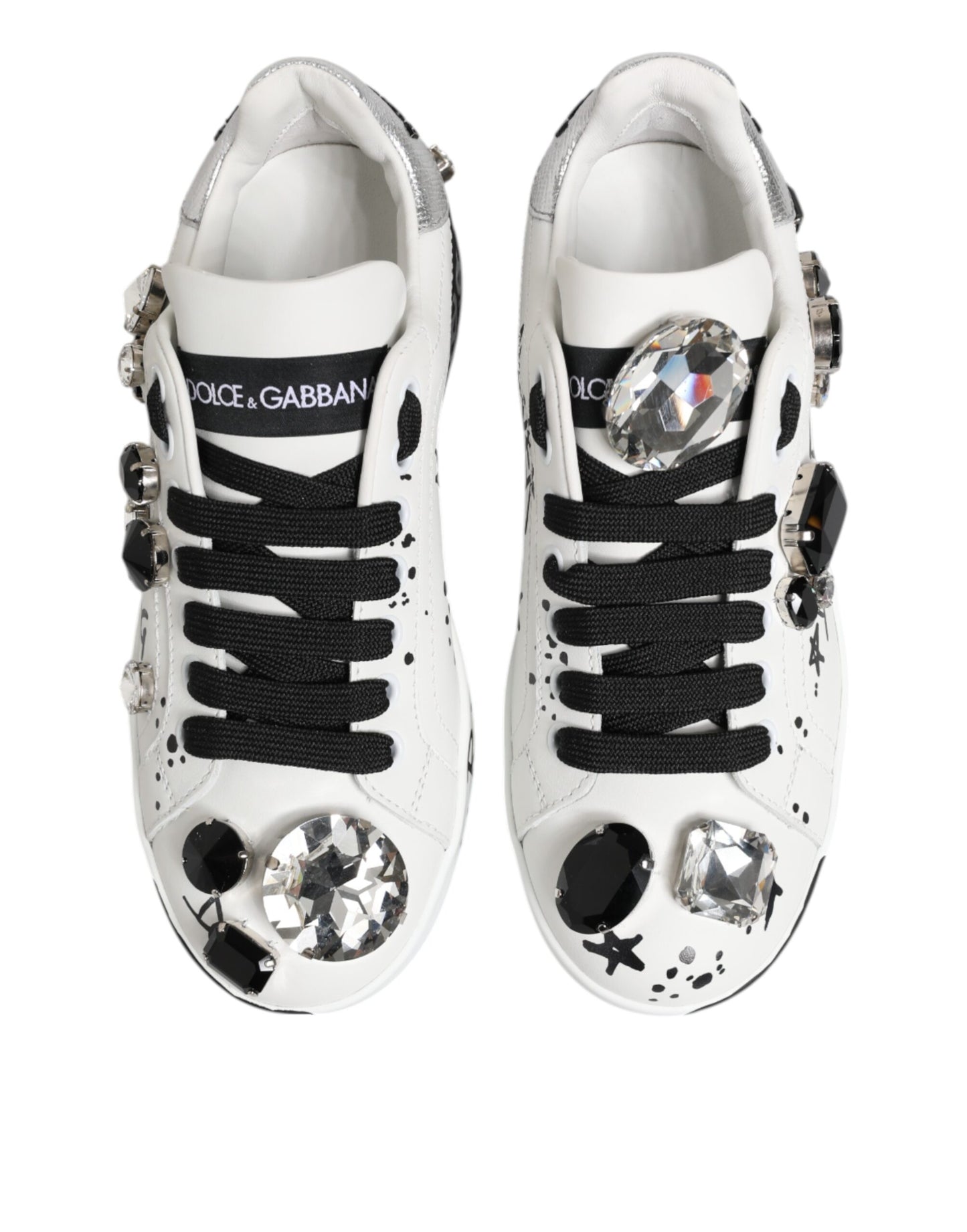 Dolce & Gabbana Hvite Portofino Krystall Sneakers Sko