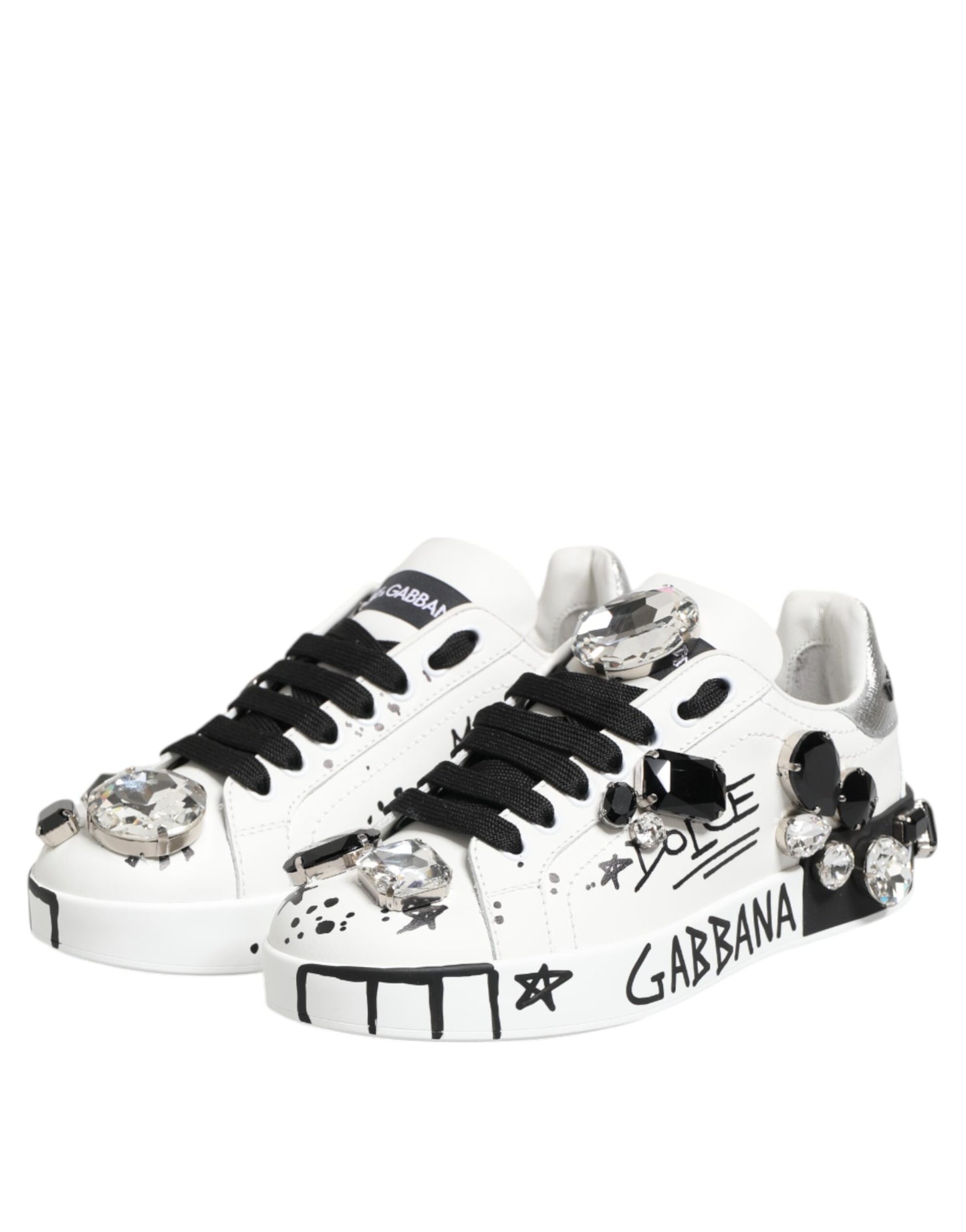 Dolce & Gabbana Hvite Portofino Krystall Sneakers Sko