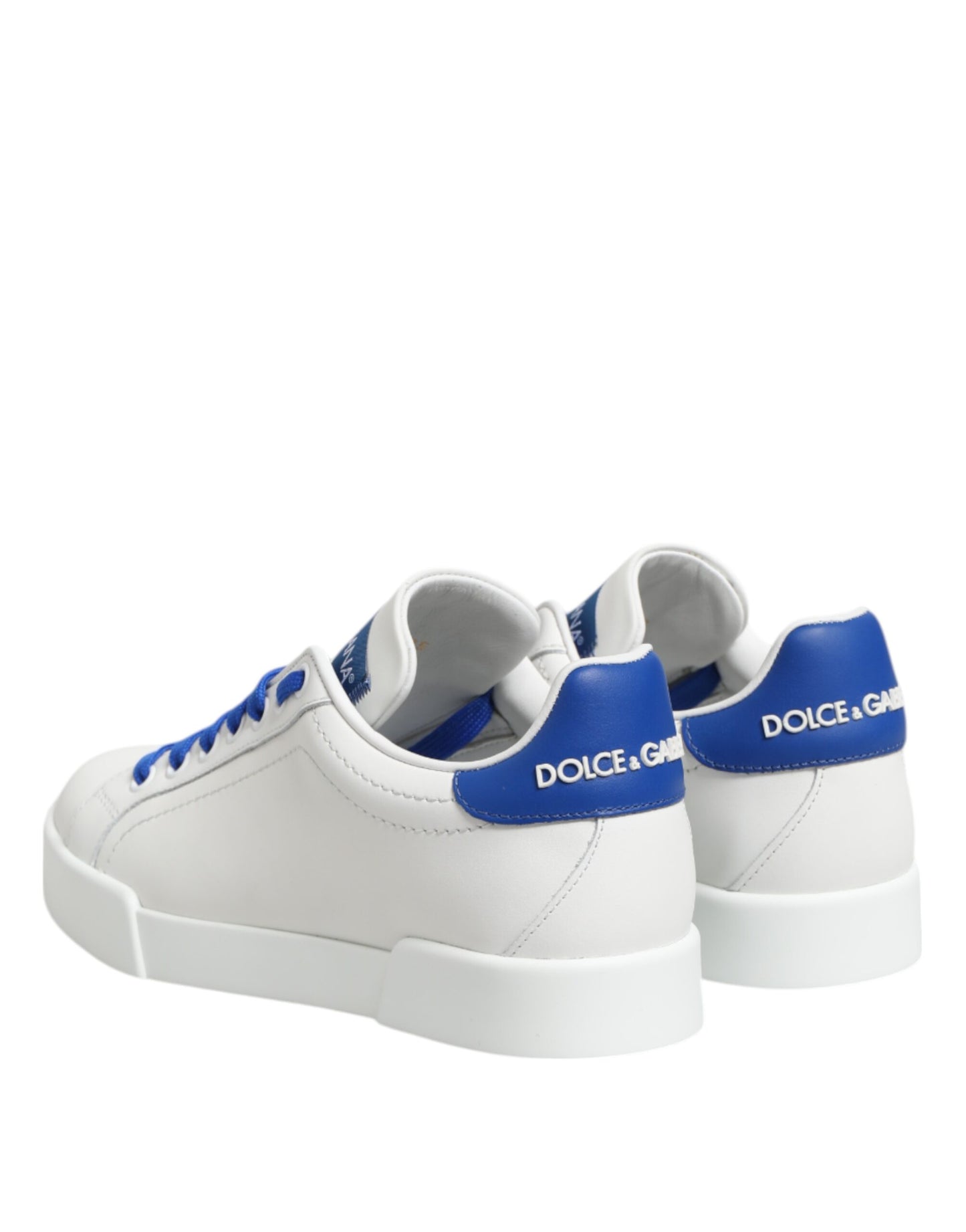 Dolce & Gabbana Hvite Blå Skinn Lave Sneakers Sko