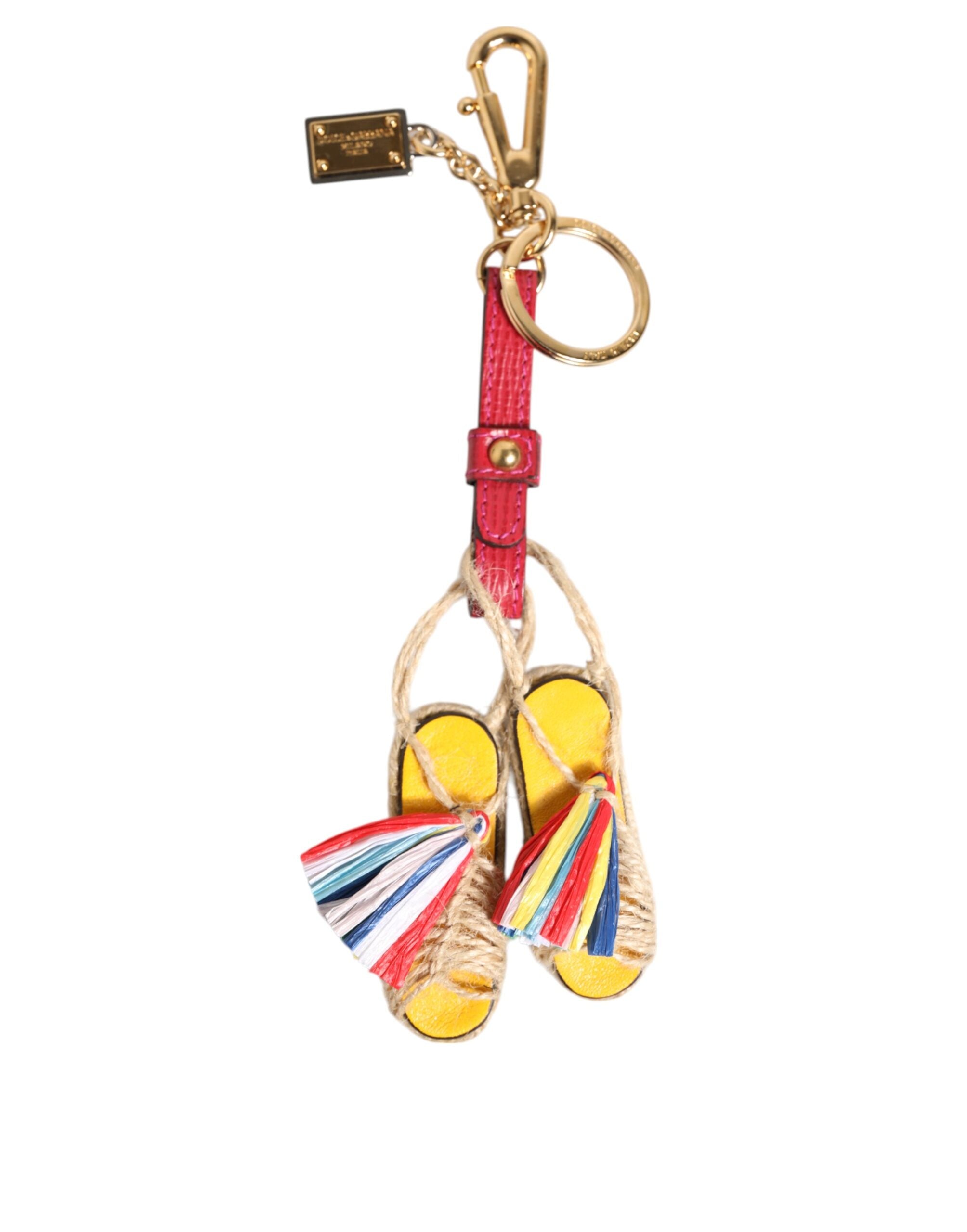 Rød gul mini espadrille-inspirert nøkkelring med sjarm