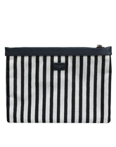 Dolce & Gabbana Black White Striped Logo Plaque Clutch Borse Pouch Bag