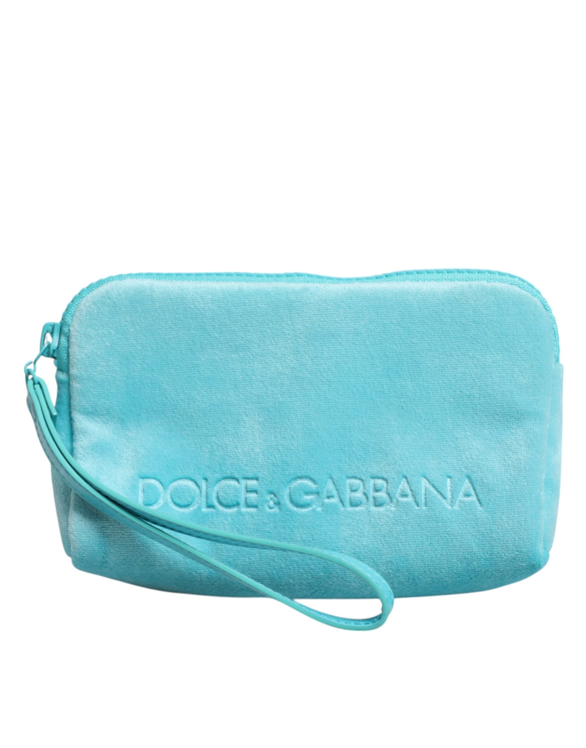 Ljusblå enfärgad logotyp clutch solglasögonhållare väska