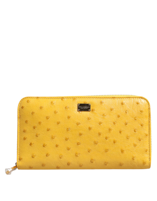 Dolce & Gabbana Gul Läderlogotypplåt med Dragkedja Runt Continental Plånbok