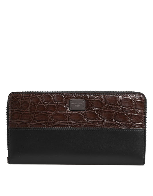 Dolce & Gabbana svart brun eksotisk skinn herre kontinental clutch-lommebok