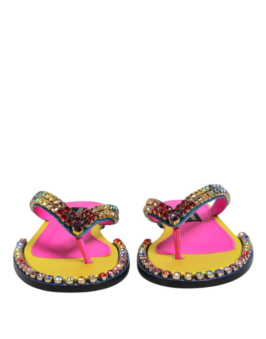 Dolce & Gabbana Flerfärgade Strass Flip Flop Platta Sandaler Skor