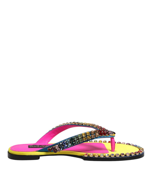 Dolce & Gabbana Flerfärgade Strass Flip Flop Platta Sandaler Skor
